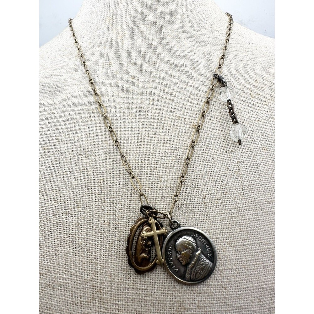 Angel Court Religious Medal Cross Charm Necklace 19”